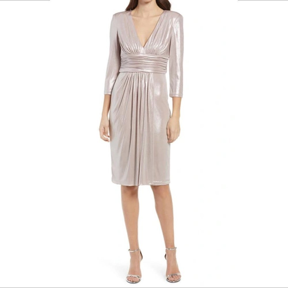 Vince Camuto metallic ruched waist rose shimmery dress pink cocktail new 6